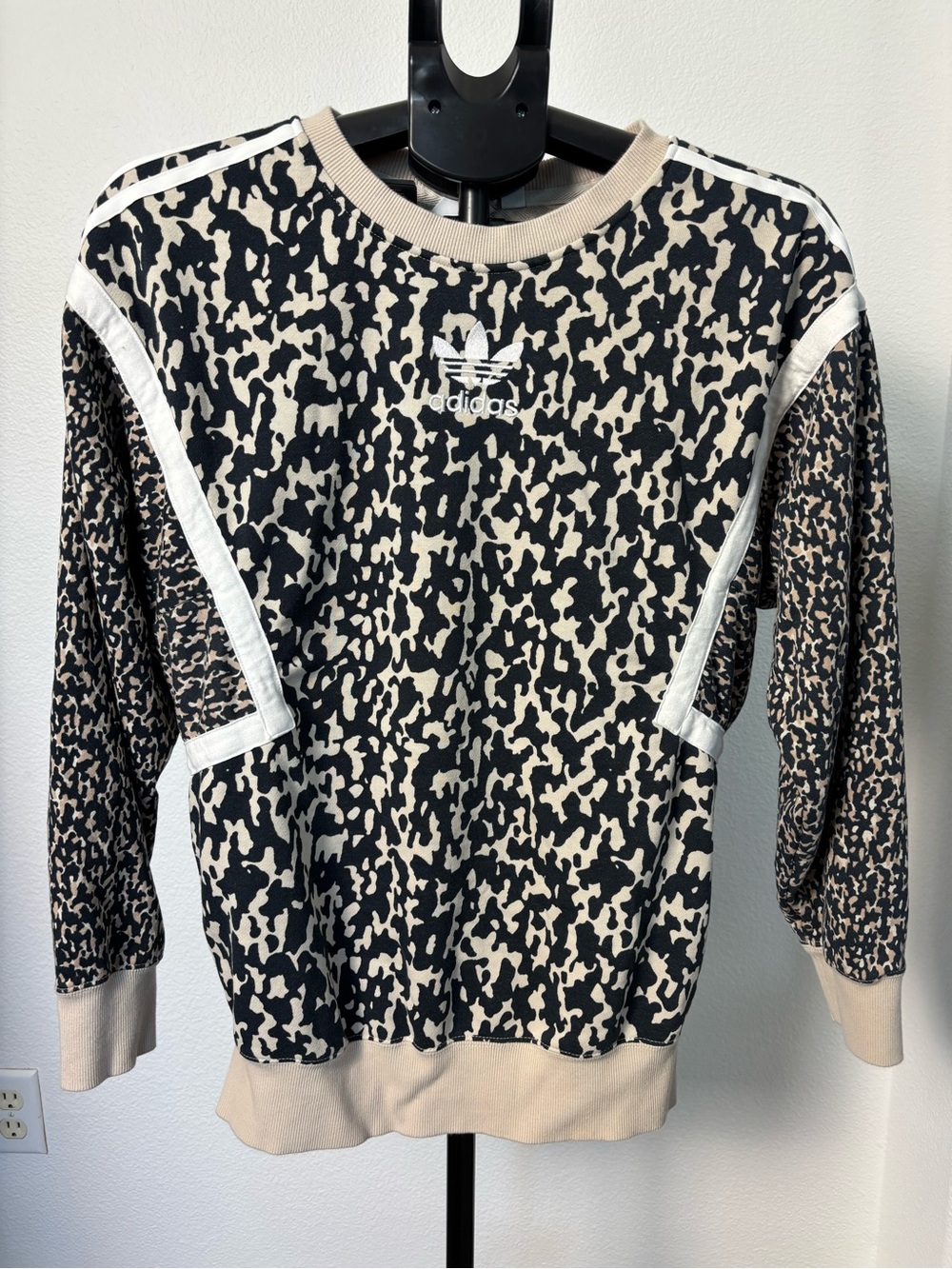 adidas Beige & Black Animal Print Crew Sweatshirt
